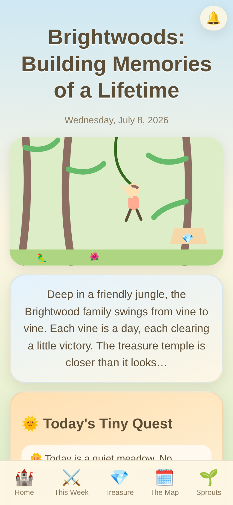 The storybook title page with a jungle adventure scene