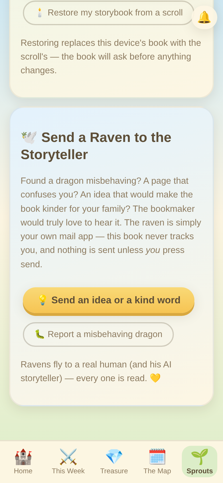 The Send a Raven feedback page